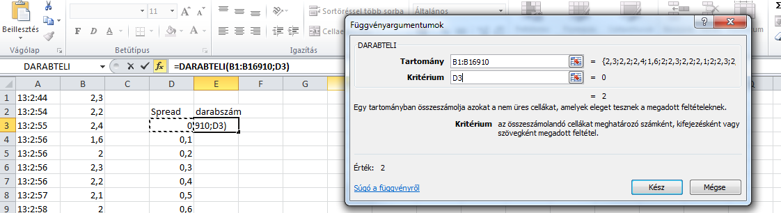 A DARABTELI függvény